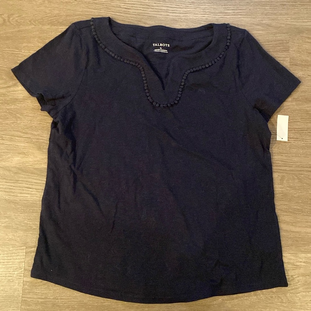 TALBOTS WOMENS DOT TRIM SPLIT NECK TEES